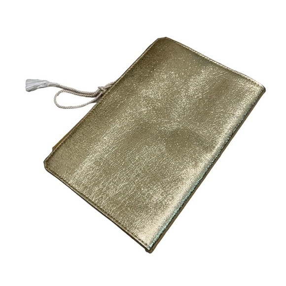 ROLFS Vintage Travel Jewelry Organizer Gold Metallic Sparkle Leather Tie Closure - Picture 3 of 5